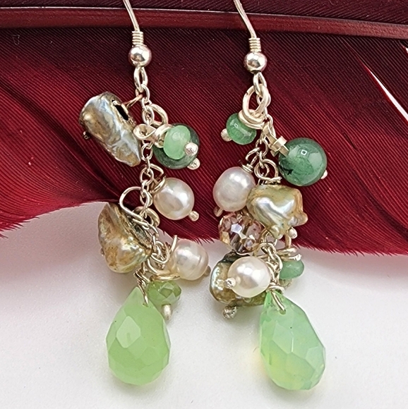 PREHINATE, SWEETWATER & PEARLS HANDMADE IN STERLING SILVER DANGLING EARRINGS - Picture 6 of 6